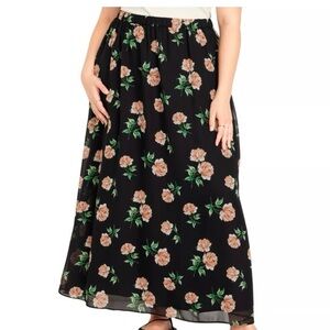Old Navy Black Chiffon Blush Floral Print Maxi Skirt